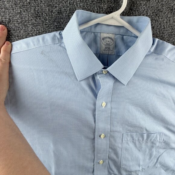 Brooks Brothers Slim Non-Iron 17 6/7 Cotton Blue Check Button Up Shirt Mens - Picture 15 of 16